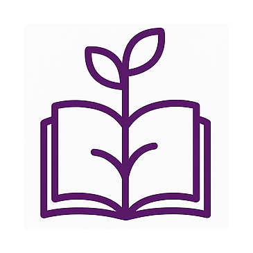 Libro abierto con un tallo con hojas que sale de él, simboliza el crecimiento y aprendizaje de la psicóloga