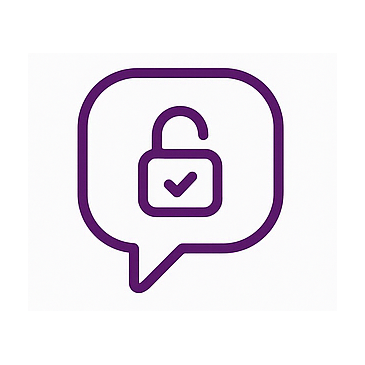 Bocadillo de texto el cual tiene un candado abierto en su interior y representa la franqueza de la psicóloga